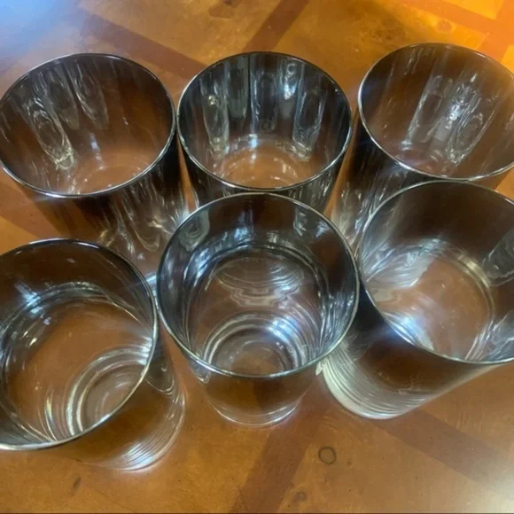 Vintage 50’s Queens Lustreware MCM Gray Silver Fade Ombré Glass Set With Caddy